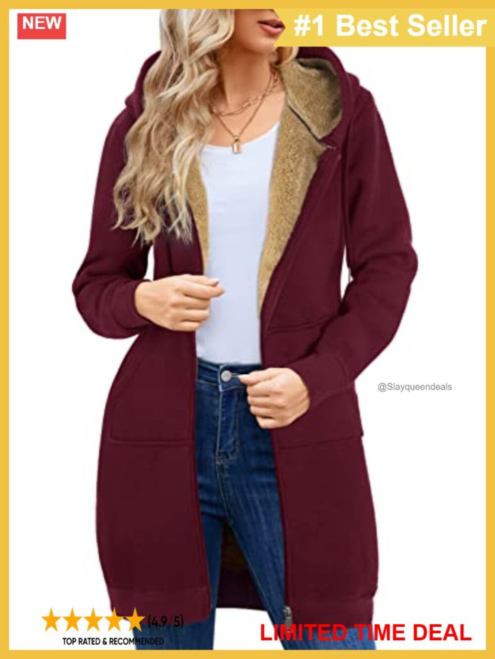 Women's Sherpa Lined Long Hoodie Zip Up Fleece Sweatshirt